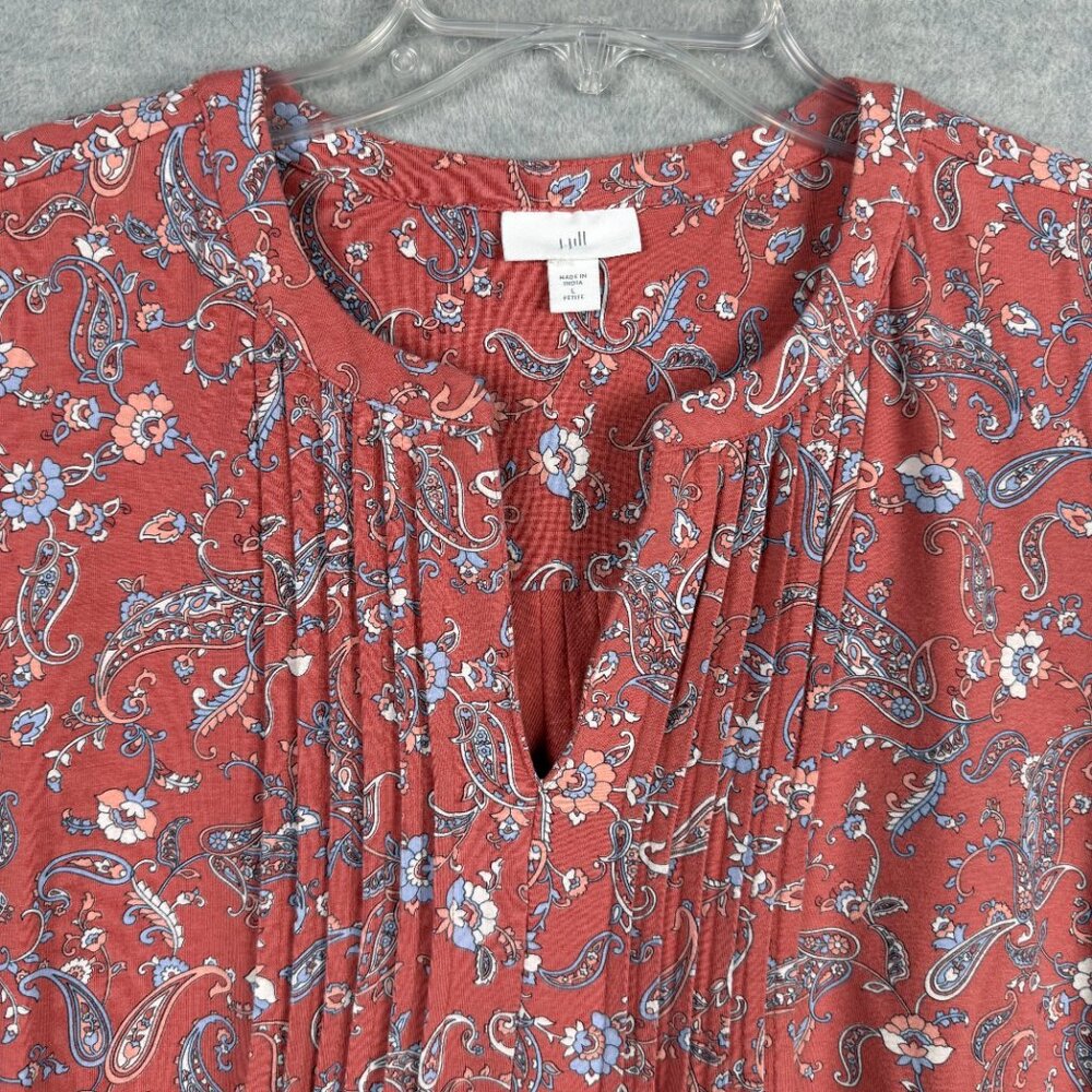 J Jill L Petite Red Rocks Paisley Pintuck Pleat Shift Dress Dark Peach Sunset PL - Picture 6 of 14